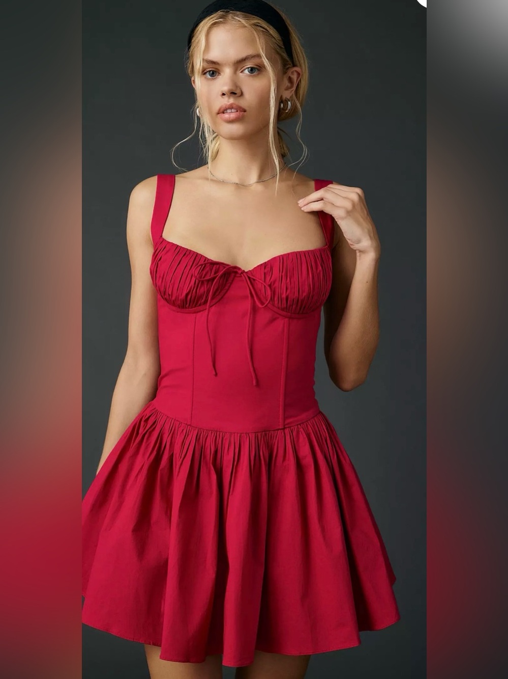 For Love & Lemons Helena Poplin Bustier Mini Dress in Red Sz Large - Picture 3 of 14
